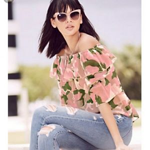 NWT Rosy Camo Print Off Shoulder Top